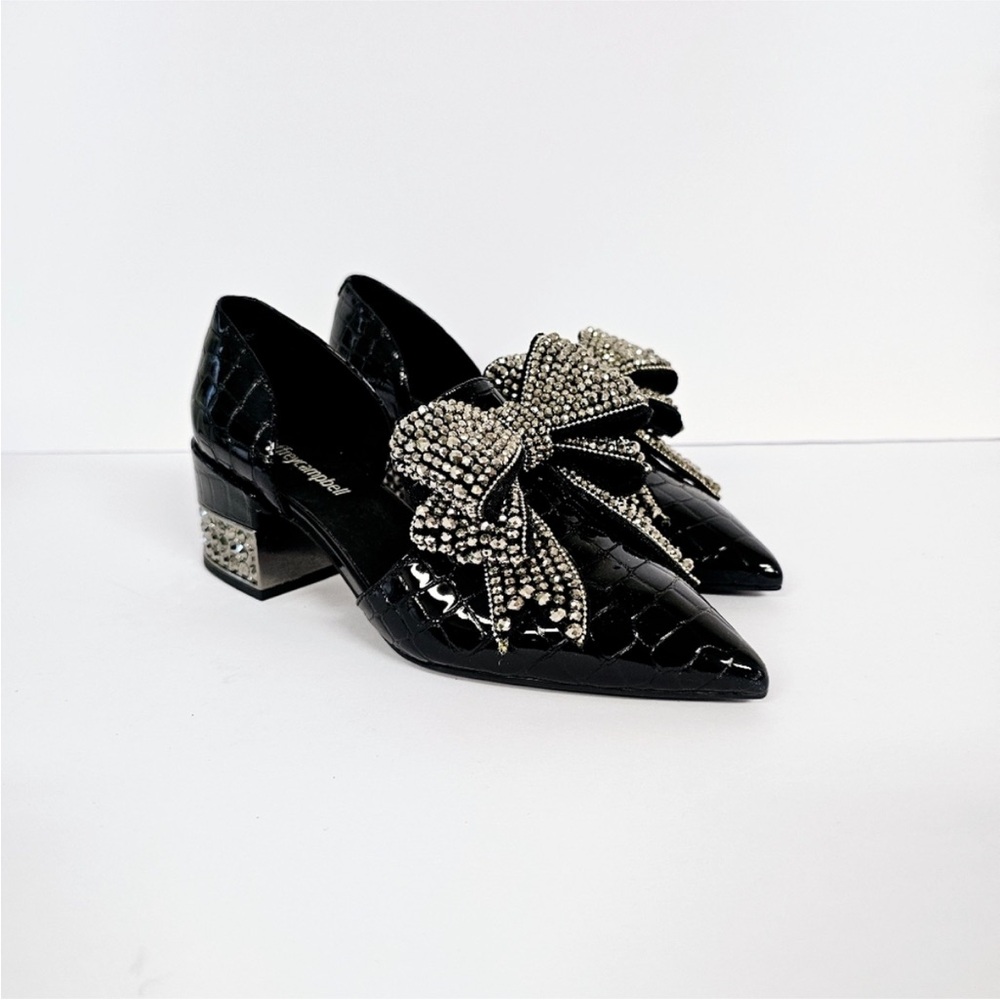 Jeffrey Campbell Black Croc Heels with Sparkling Bow